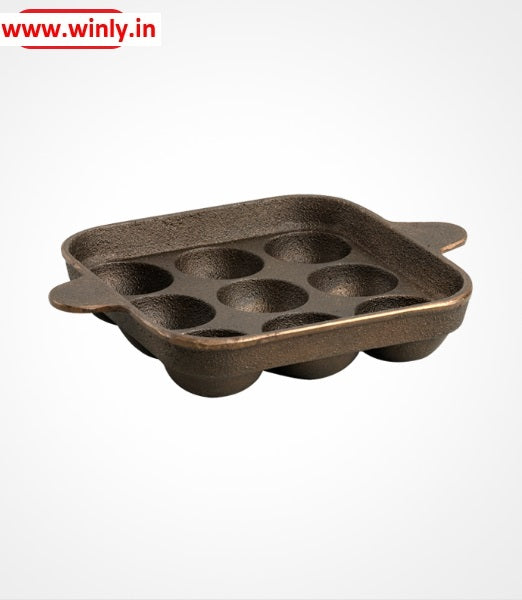 Shrinica Cast Iron Square Paniyaram Pan 9 Kuzhi 500513