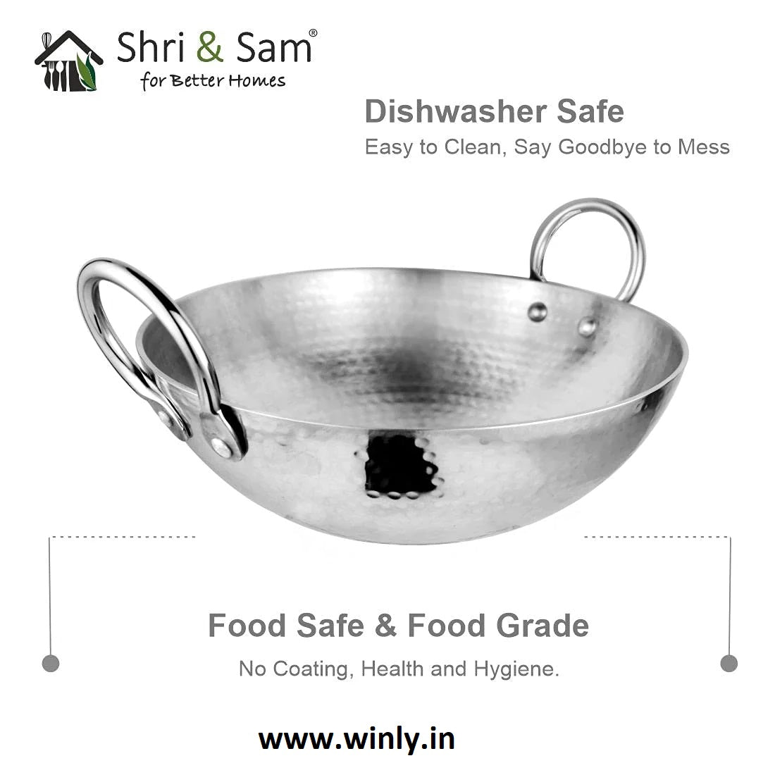 Shri & Sam Stainless Steel Heavy Weight Hammered Kadhai