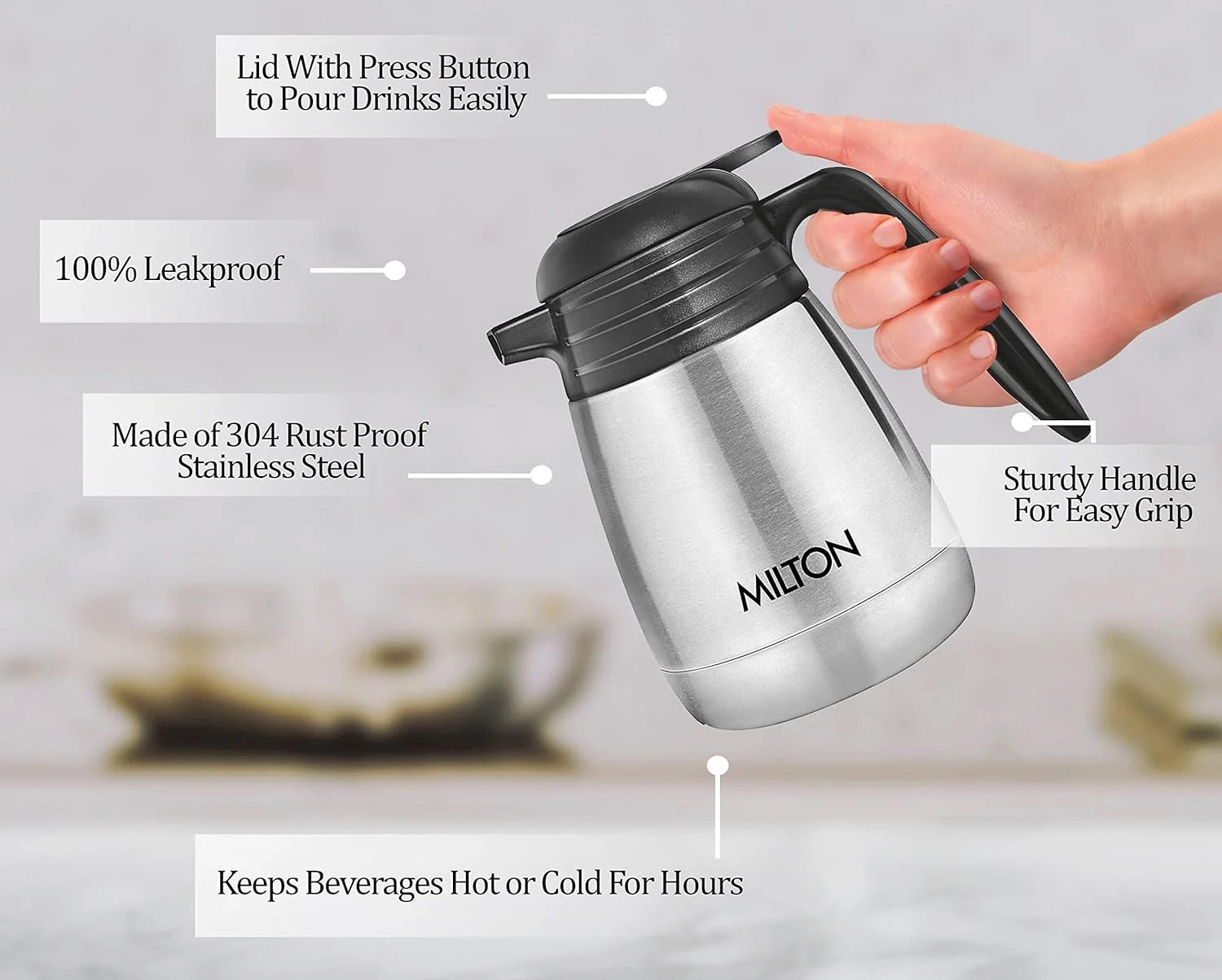 Milton Thermosteel Carafe – Vacuum Insulated Stainless Steel | Press & Pour