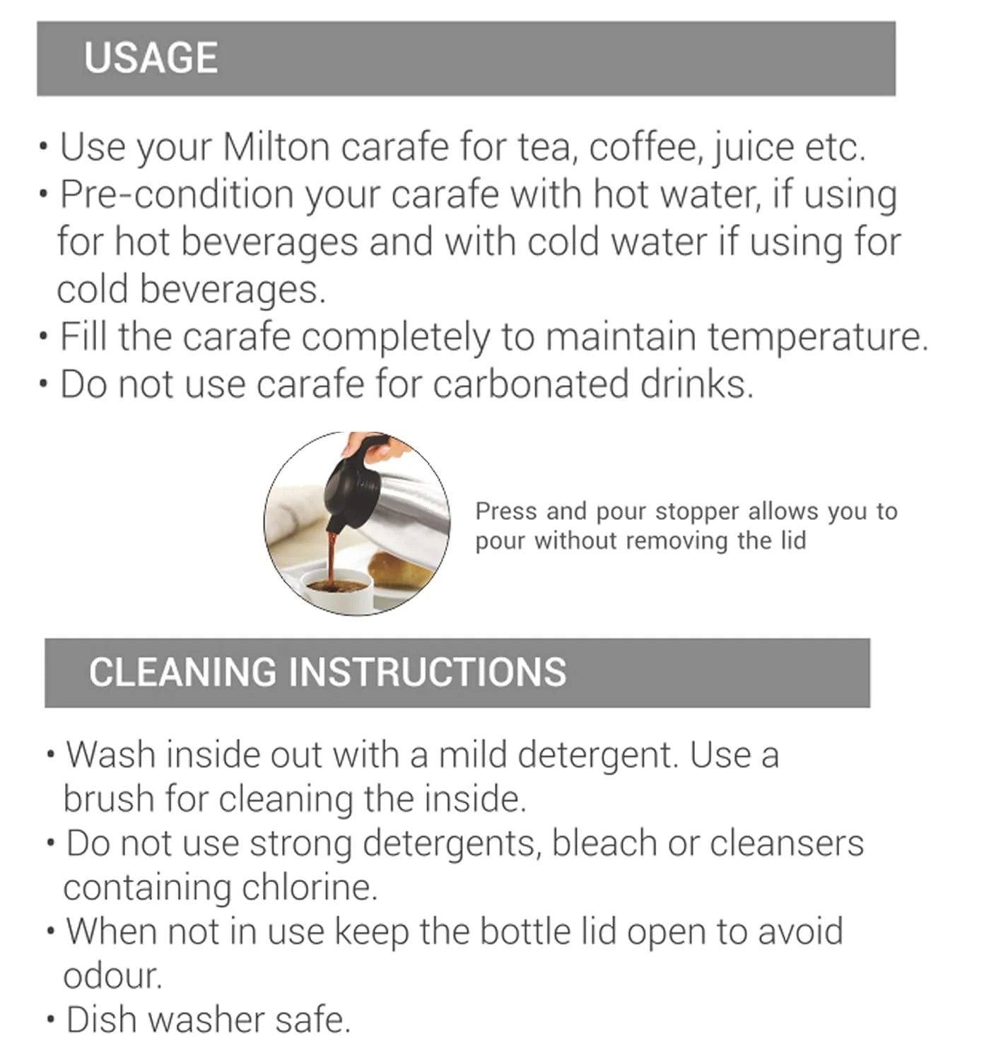 Milton Thermosteel Carafe – Vacuum Insulated Stainless Steel | Press & Pour