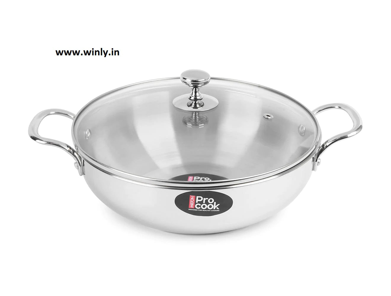 Milton Kadhai with Glass Lid Stainless Steel Sandwich Bottom Pro Cook