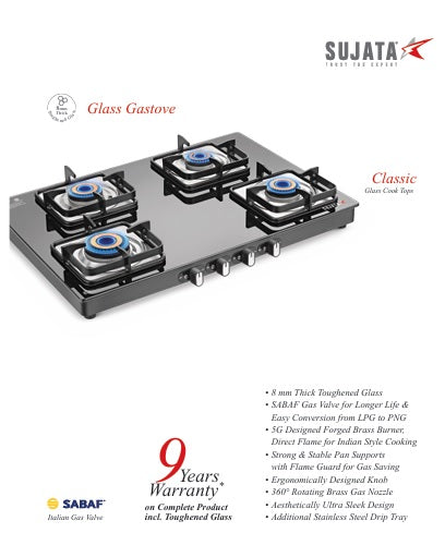 Sujata Glass Gas Stove – Classic Series