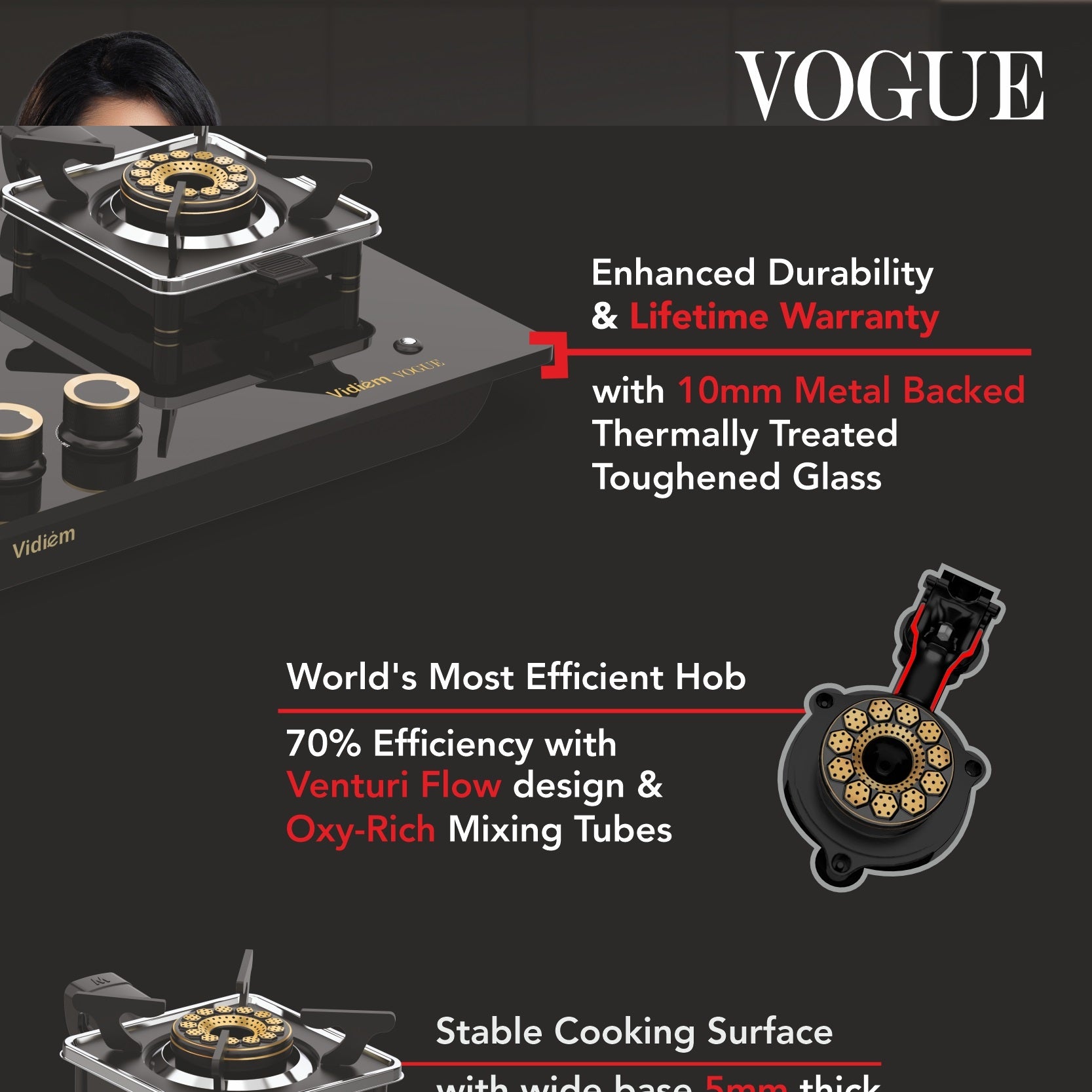 VIDIEM VOGUE 3-Burner Gas Cooktop