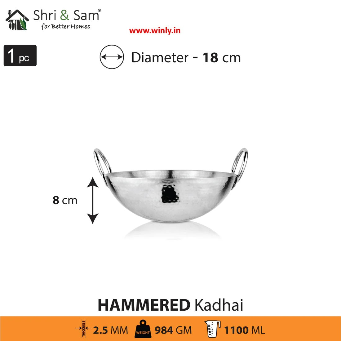 Shri & Sam Stainless Steel Heavy Weight Hammered Kadhai