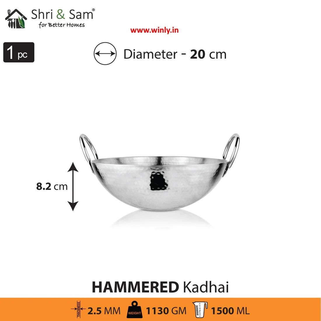 Shri & Sam Stainless Steel Heavy Weight Hammered Kadhai