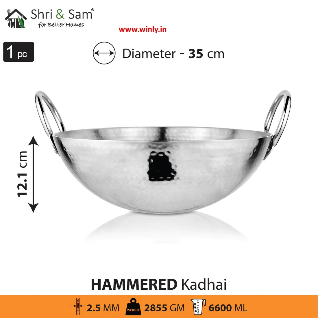 Shri & Sam Stainless Steel Heavy Weight Hammered Kadhai