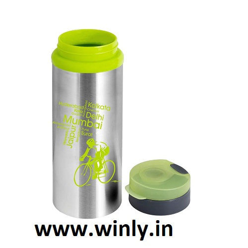 NanoNine Sprint 600 ml Green Single Wall Flip Top Stainless Steel Water Bottle.