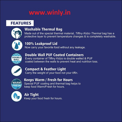 NanoNine Tiffiny Kidzo 225 ml x 2 Double Wall PUF Insulated Stainless Steel Lunch Box with Insulated Tiffin Bag with Surprise Gift (Ludo Table Mat)