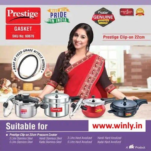 Prestige Pressure Cooker Gasket Sealing Rubber Ring, 3 & 5 Litres, Black Clip-On