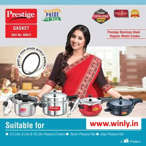 Prestige Stainless Steel Senior Pressure Cooker Gasket, 6.5, 8 & 10 Litres - Black