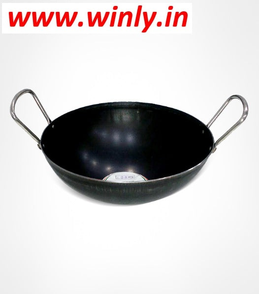 Shrinica Iron Deep Kadai Induction Bottom - Steel Handle (2h) - 10 Inch