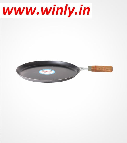 Shrinica Iron Multi Purpose Flat Tawa - Wooden Handle (raised Edge) - 12 Inch 500011
