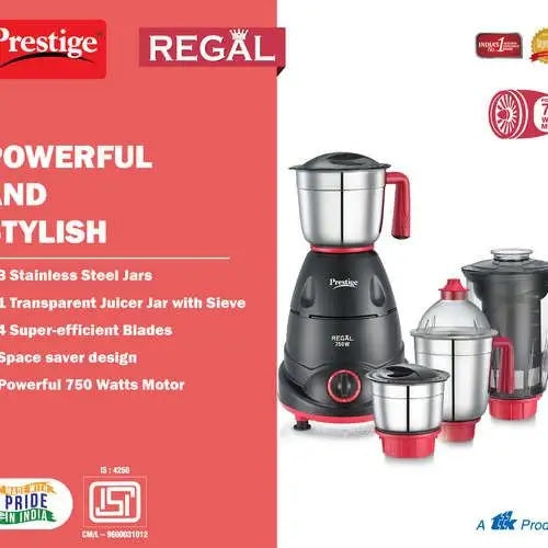 Prestige Regal 750 Juicer Mixer Grinder (4 Jars, Red and Black)