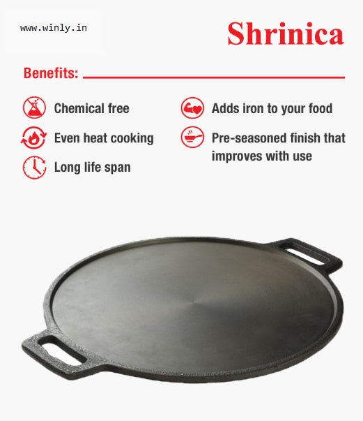 Shrinica Cast Iron Double Handle Dosa Tawa 12 Inch 500552