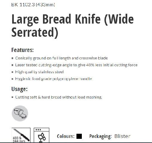 Kohe Large Bread Knife (Wide Serrated) BK-1102.3 (433mm)