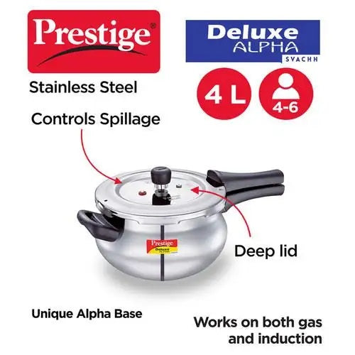 Prestige Deluxe Alpha Svachh Stainless Steel Spillage Control Handi Pressure Cooker (Silver)