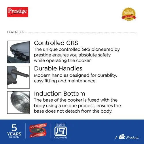 Prestige Deluxe Plus Hard Anodised Handi Pressure Cooker (Black)