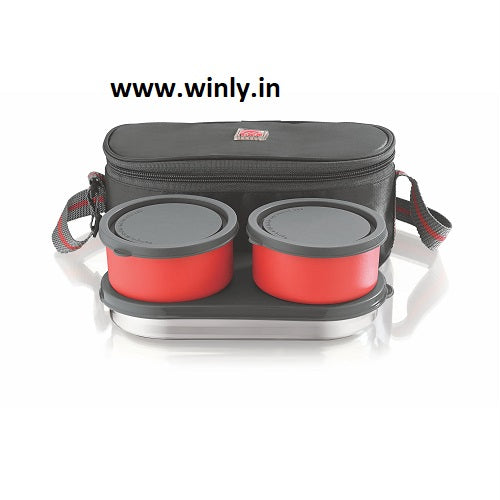 NanoNine Micro Steel Lunch Set: 2 Air-Tight (250ml X 2) Stainless Steel Containers, 1 Chapati Box, and Insulated Bag for Fresh and Delicious Meals On-the-Go