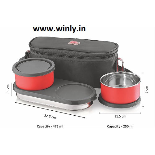 NanoNine Micro Steel Lunch Set: 2 Air-Tight (250ml X 2) Stainless Steel Containers, 1 Chapati Box, and Insulated Bag for Fresh and Delicious Meals On-the-Go
