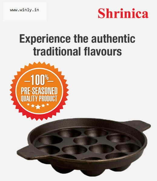 Shrinica Cast Iron Round Paniyaram Pan 12 Kuzhi 500512