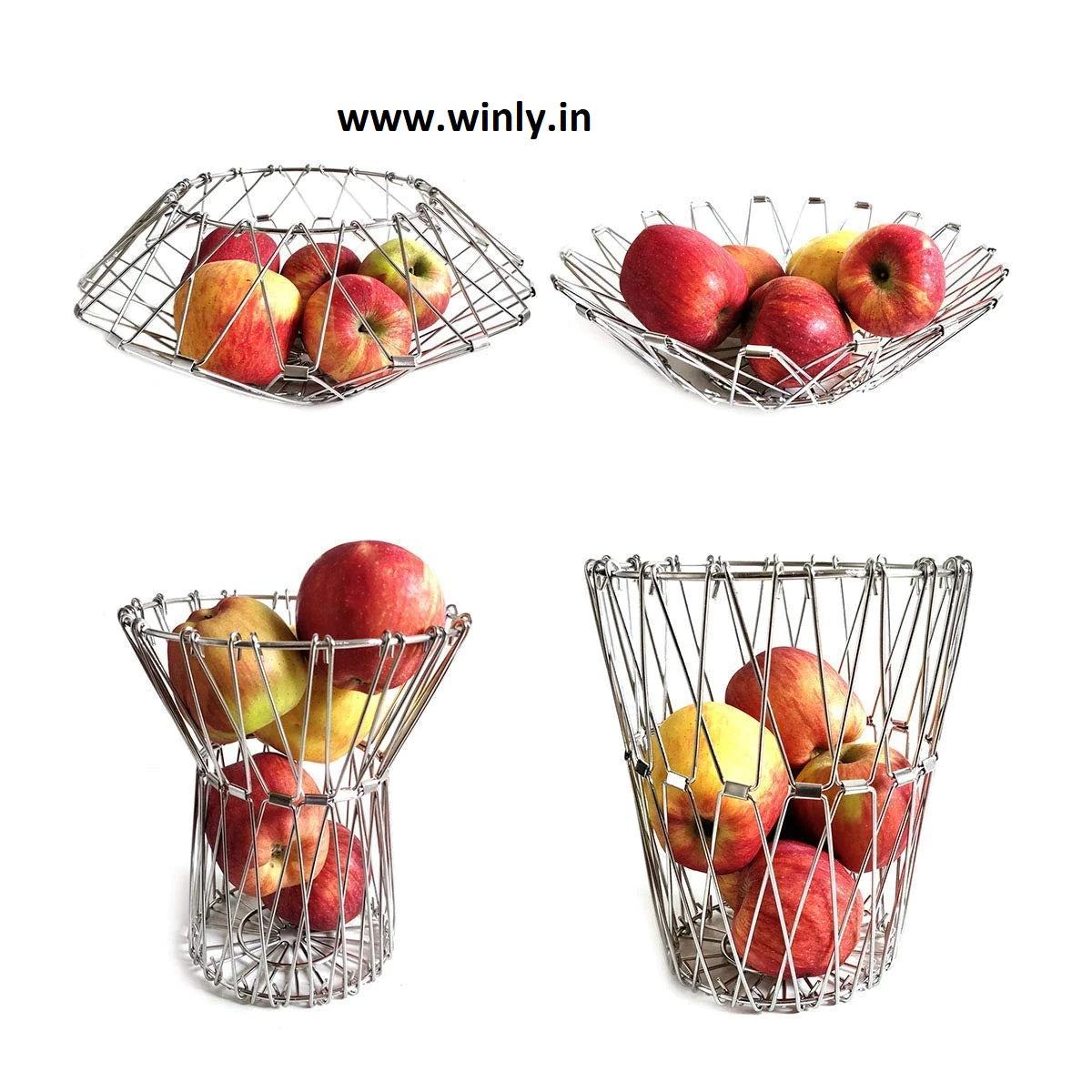 MULTIPURPOSE FRUIT BASKET STAINLESS STEEL WIRE BOWL FOLDABLE BASKET FOR VEGETABLE - FRUITS - DINING