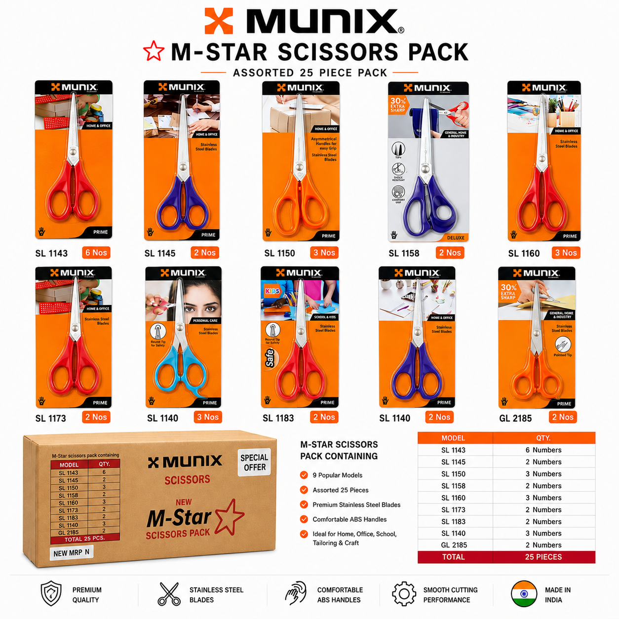 Munix M-Star Scissors Pack (25 Pieces) - Assorted Models