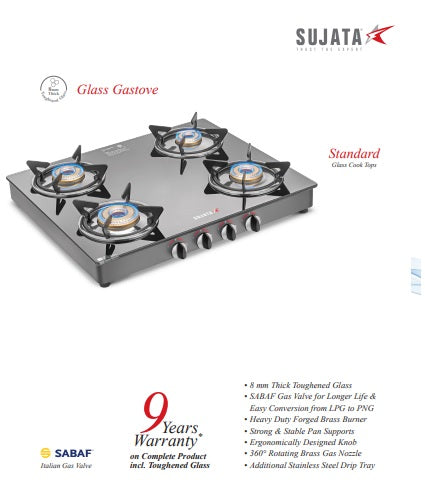 Sujata Glass Top Gas Stove (Standard Glass Cook Tops)