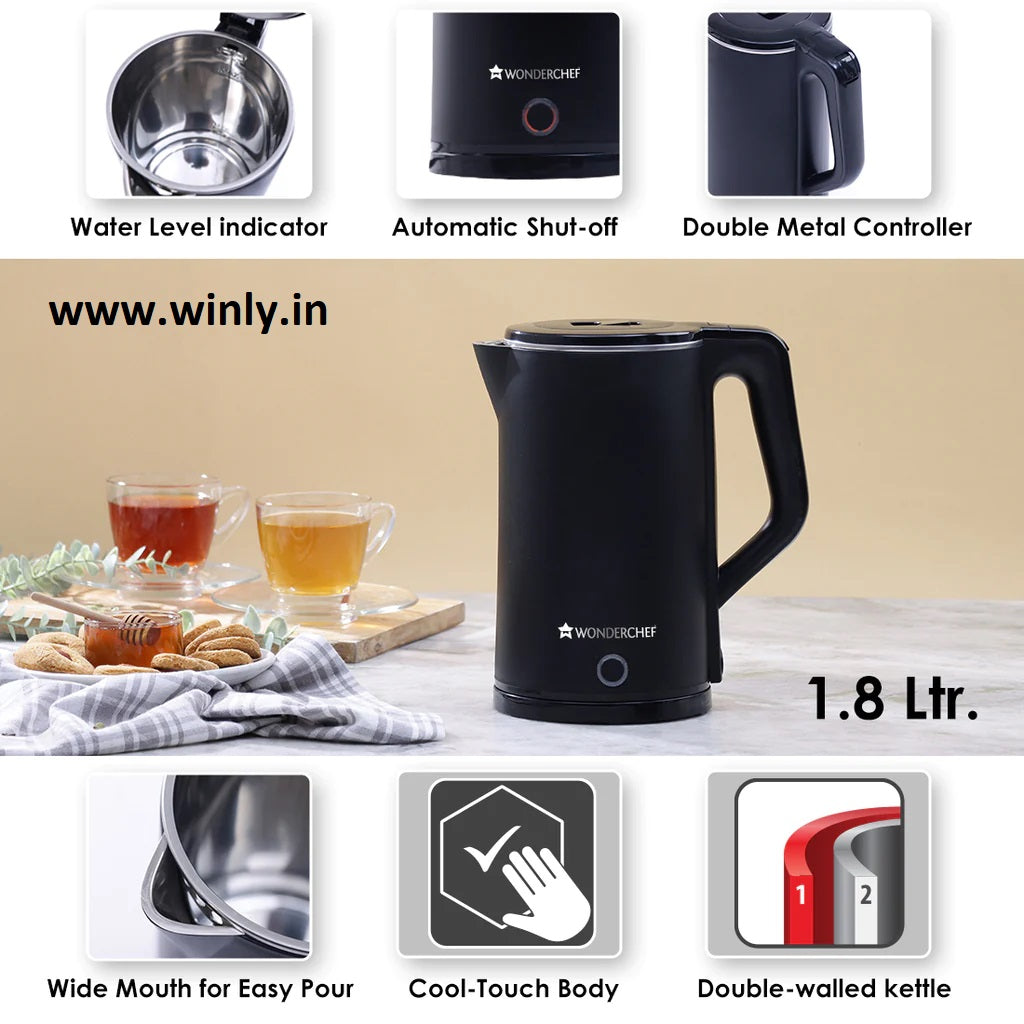 Wonderchef COOL-TOUCH Electric Kettle, 1500 W, 1.8 L, 2 Years