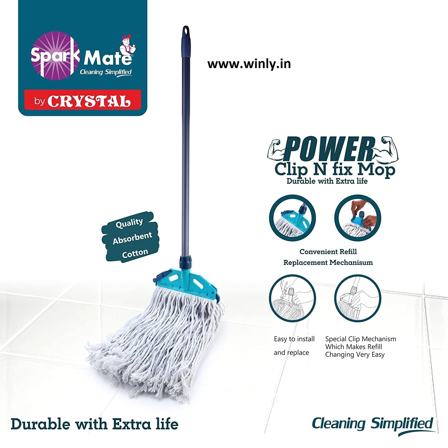 Sparkmate By Crystal Power Clip T Mop