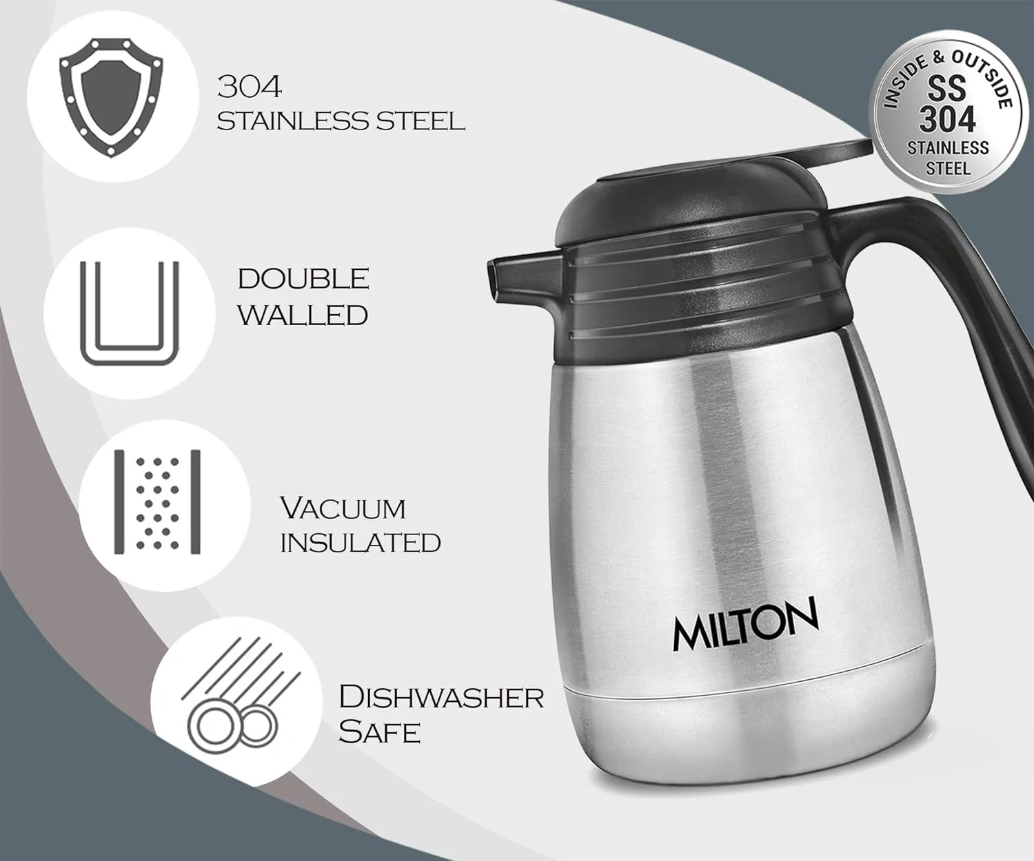Milton Thermosteel Carafe – Vacuum Insulated Stainless Steel | Press & Pour