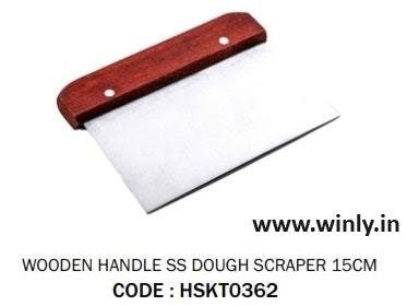 Wooden Handle SS Dough Scraper 15cm