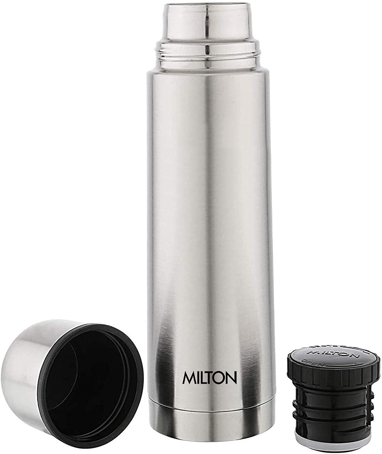 Milton Duo DLX 350 Thermosteel 24 Hours Hot and Cold Water Bottle, 1 Piece,  350 ml, Silver | Leak Proof | Office Bottle | Gym | Home | Kitchen 