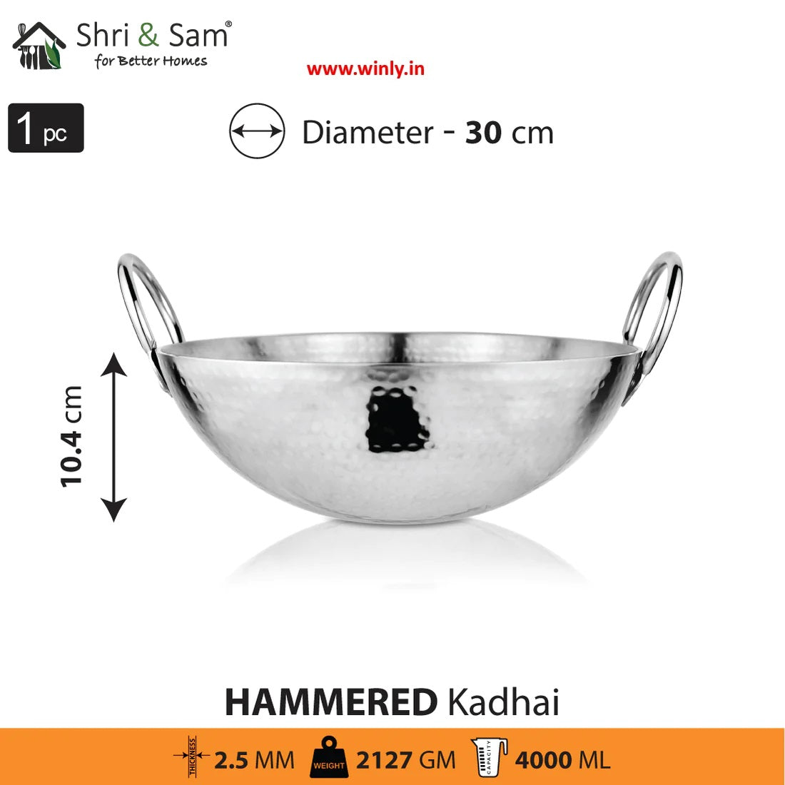 Shri & Sam Stainless Steel Heavy Weight Hammered Kadhai