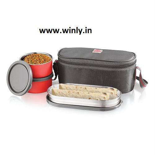 NanoNine Micro Steel Lunch Set: 2 Air-Tight (250ml X 2) Stainless Steel Containers, 1 Chapati Box, and Insulated Bag for Fresh and Delicious Meals On-the-Go